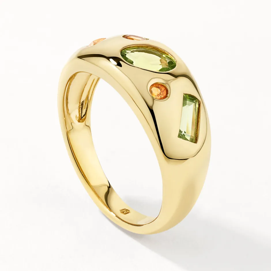 Hot Peridot Multi Gemstone Curve Gypsy Ring in Gold Gifts For Her | Birthstone Jewellery