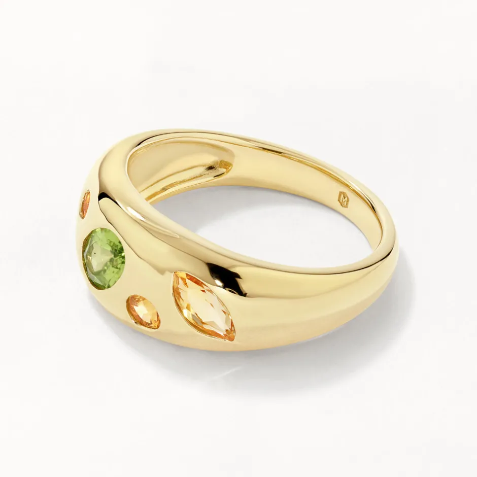 Hot Peridot Multi Gemstone Curve Gypsy Ring in Gold Gifts For Her | Birthstone Jewellery