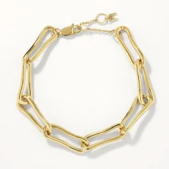 Discount Pinched Paperclip Chain Bracelet in Gold 18k Fine Gold Plated | Bracelets & Bangles