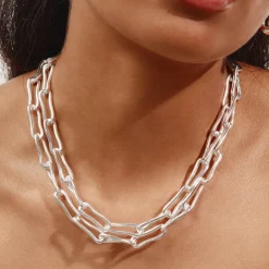 Online Pinched Paperclip Chain Necklace in Silver 925 Sterling Silver | Necklaces & Pendants