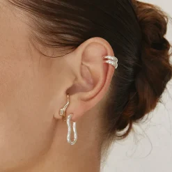Fashion Pinched Paperclip Hoop Stud Earrings in Silver 925 Sterling Silver | Earrings