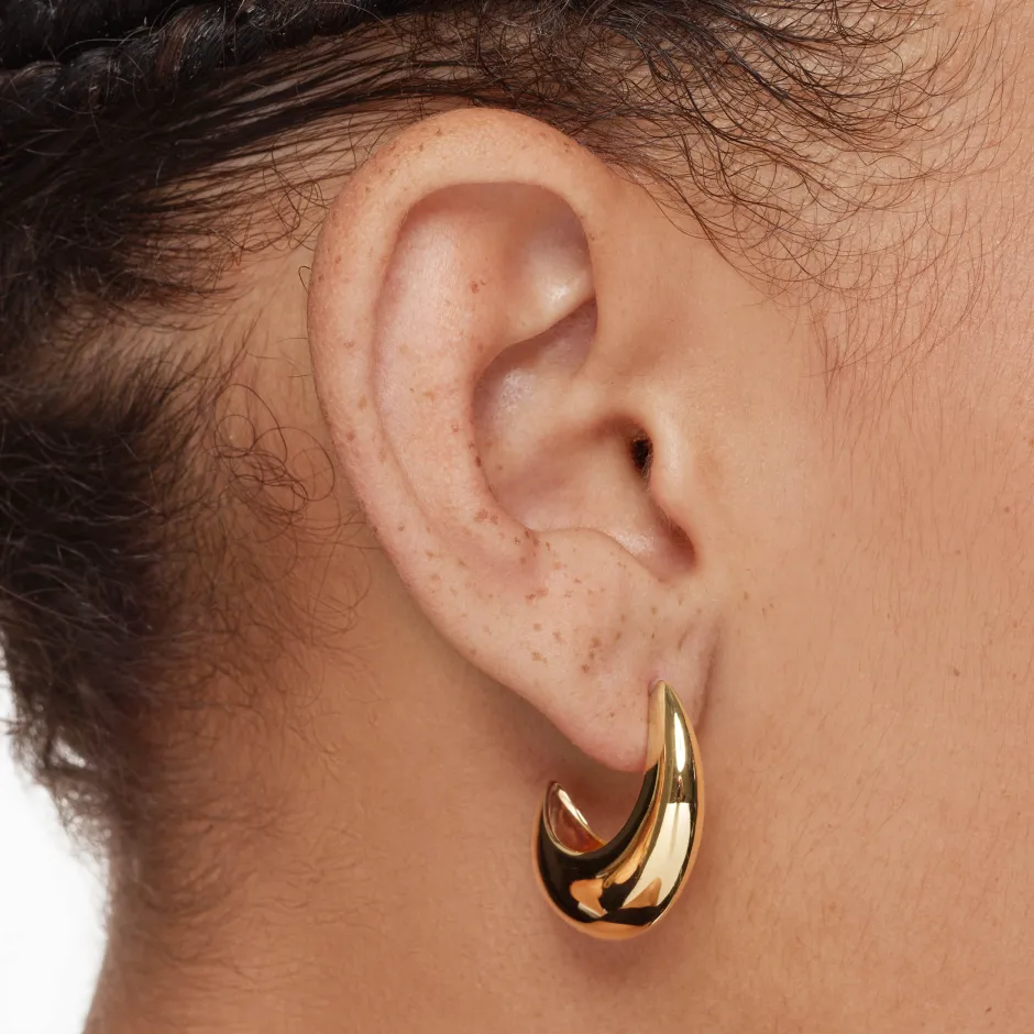 Clearance Puff Dome Hoop Stud Earrings in Gold 18k Fine Gold Plated | Earrings