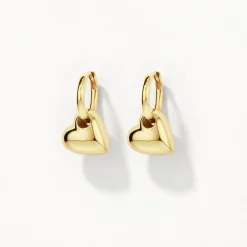 Sale Puff Heart Drop Huggie Earrings in Gold Symbolic Jewellery | 18k Fine Gold Plated