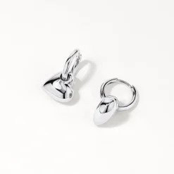 Sale Puff Heart Drop Huggie Earrings in Silver Symbolic Jewellery | 925 Sterling Silver