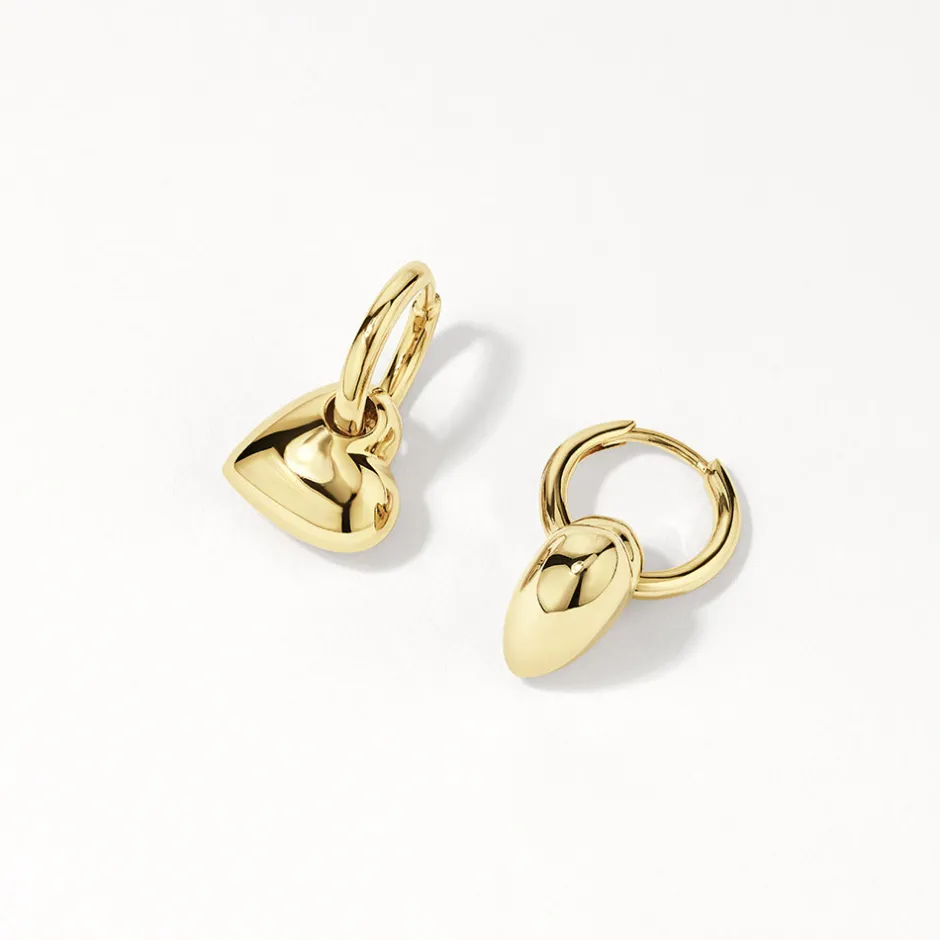 Sale Puff Heart Drop Huggie Earrings in Gold Symbolic Jewellery | 18k Fine Gold Plated