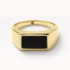 Online Rectangle Black Onyx Unisex Pinky Ring in Gold Natural Gemstones | 18k Fine Gold Plated