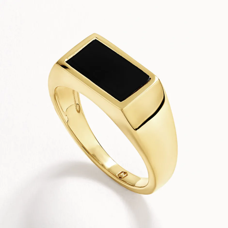 Online Rectangle Black Onyx Unisex Pinky Ring in Gold Natural Gemstones | 18k Fine Gold Plated