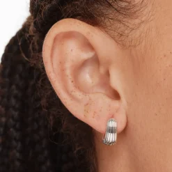 New Ribbed Dome Huggie Earrings in Silver Under $150 | 925 Sterling Silver