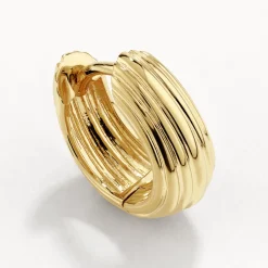 Online Ribbed Dome Huggie Earrings in Gold Under $150 | 18k Fine Gold Plated