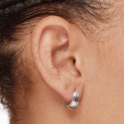 New Ribbed Dome Huggie Earrings in Silver Under $150 | 925 Sterling Silver