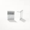 Outlet Ribbed Square Stud Earrings in Silver 925 Sterling Silver | Earrings