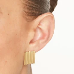 Sale Ribbed Square Stud Earrings in Gold 18k Fine Gold Plated | Earrings