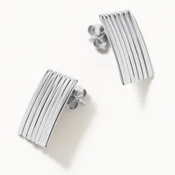 Outlet Ribbed Square Stud Earrings in Silver 925 Sterling Silver | Earrings