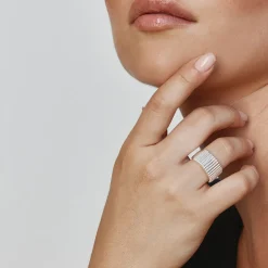 Sale Ribbed Tapered Barrel Ring in Silver 925 Sterling Silver | Rings