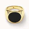 Sale Round Black Onyx Unisex Pinky Ring in Gold Natural Gemstones | 18k Fine Gold Plated