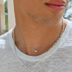 Hot Square Boyfriend Paperclip Chain Necklace in Silver Gifts For Him | 925 Sterling Silver