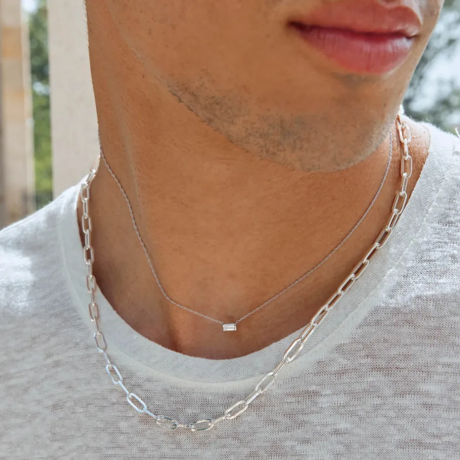 Hot Square Boyfriend Paperclip Chain Necklace in Silver Gifts For Him | 925 Sterling Silver