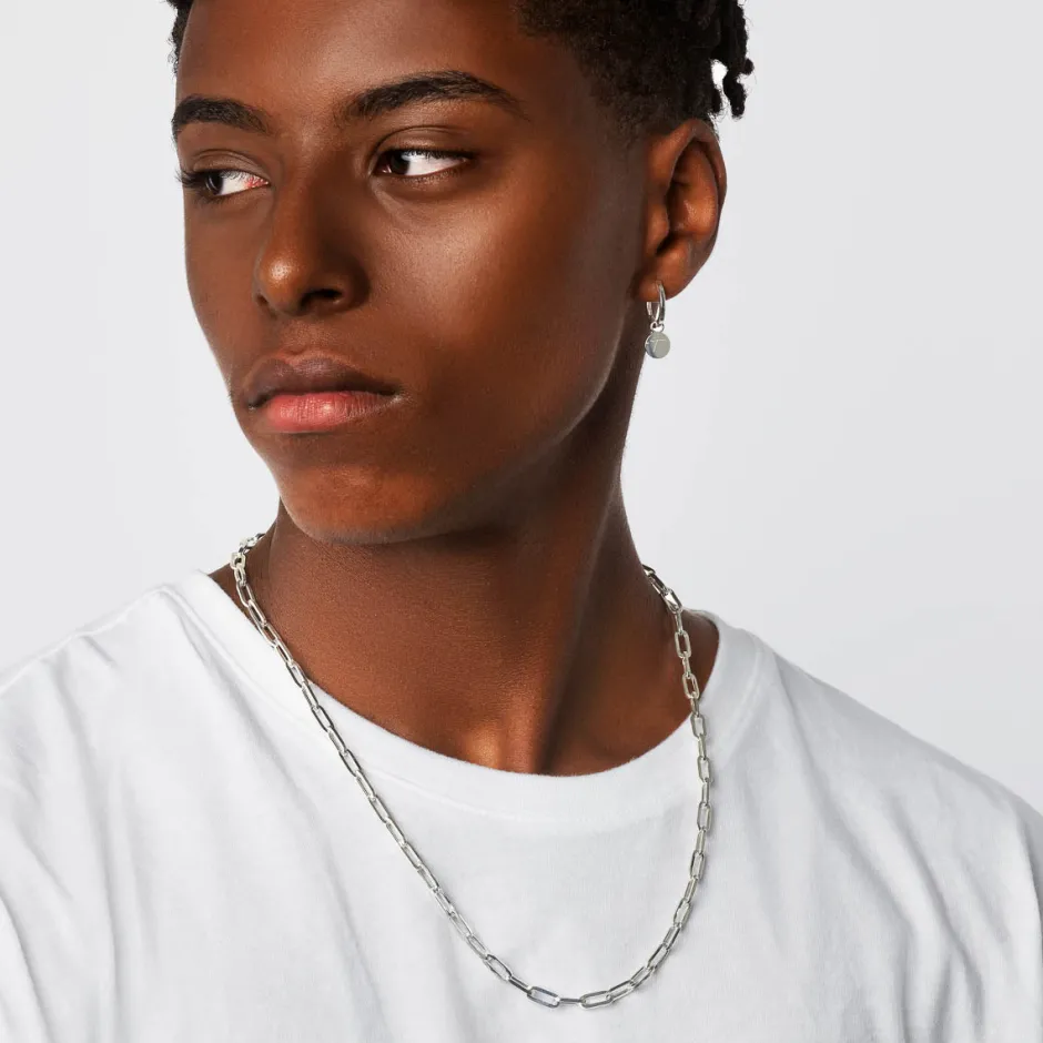 Hot Square Boyfriend Paperclip Chain Necklace in Silver Gifts For Him | 925 Sterling Silver