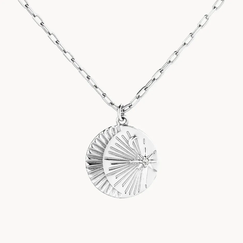 Sale Sun And Moon Pendant Necklace in Silver Gifts For Her | 925 Sterling Silver