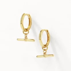 Best T-Bar Drop Charm Huggies in Gold 18k Fine Gold Plated | Earrings