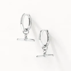 Outlet T-Bar Drop Charm Huggies in Silver 925 Sterling Silver | Earrings