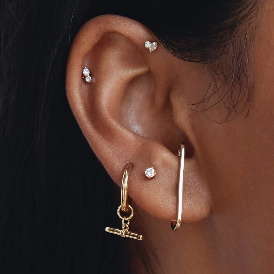 Best T-Bar Drop Charm Huggies in Gold 18k Fine Gold Plated | Earrings