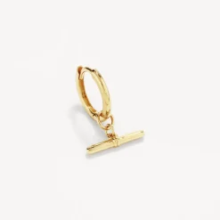 Best T-Bar Drop Charm Huggies in Gold 18k Fine Gold Plated | Earrings