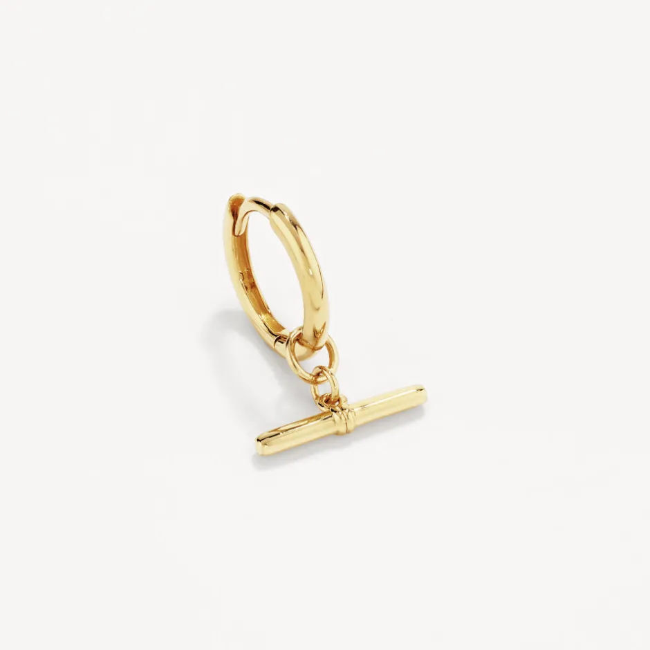 Best T-Bar Drop Charm Huggies in Gold 18k Fine Gold Plated | Earrings