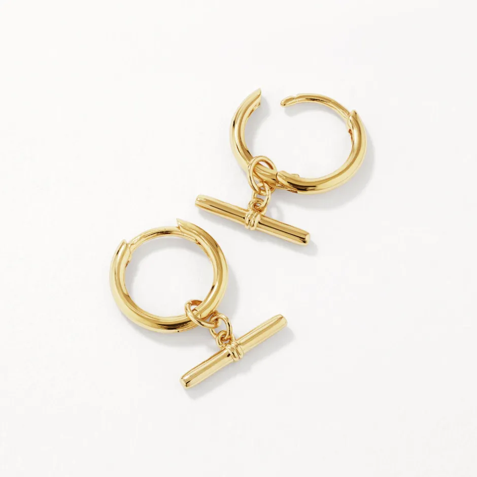 Best T-Bar Drop Charm Huggies in Gold 18k Fine Gold Plated | Earrings