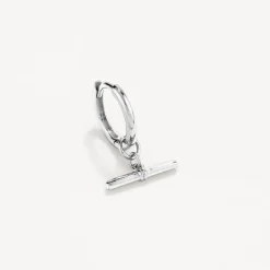 Outlet T-Bar Drop Charm Huggies in Silver 925 Sterling Silver | Earrings