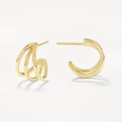 New Triple Hoop Stud Earrings in Gold 18k Fine Gold Plated | Earrings