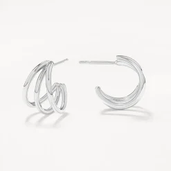 Fashion Triple Hoop Stud Earrings in Silver 925 Sterling Silver | Earrings