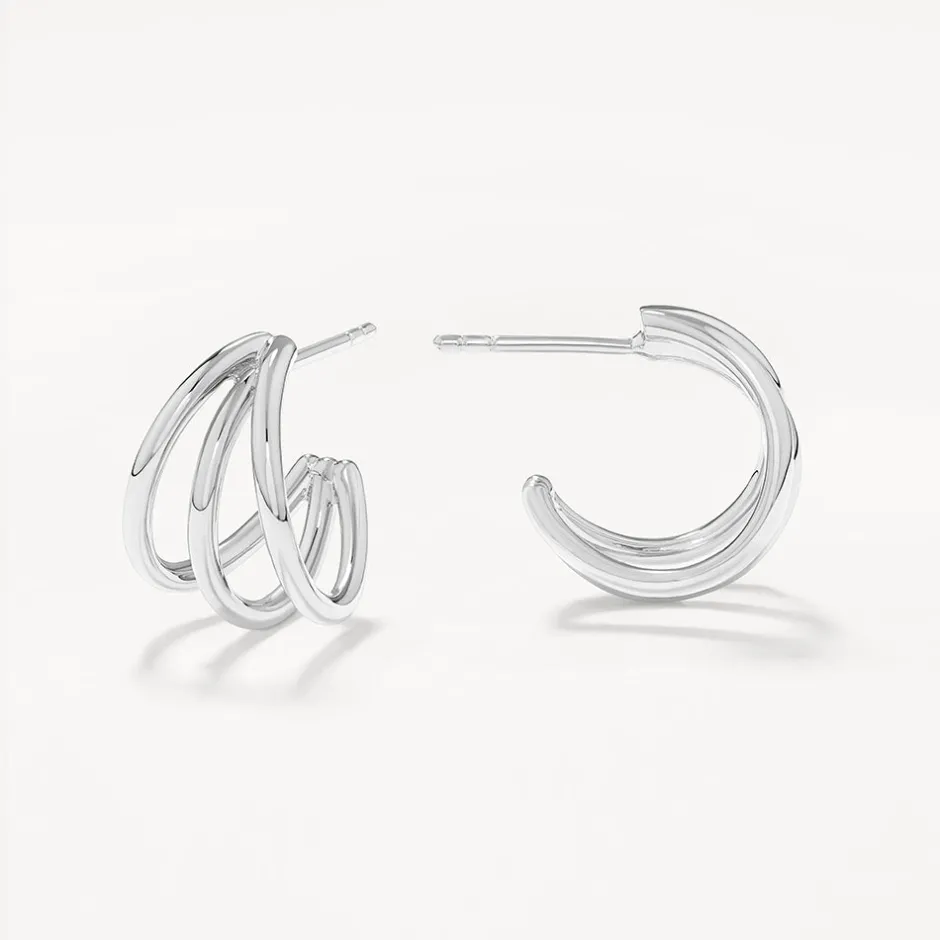 Fashion Triple Hoop Stud Earrings in Silver 925 Sterling Silver | Earrings
