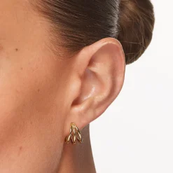New Triple Hoop Stud Earrings in Gold 18k Fine Gold Plated | Earrings