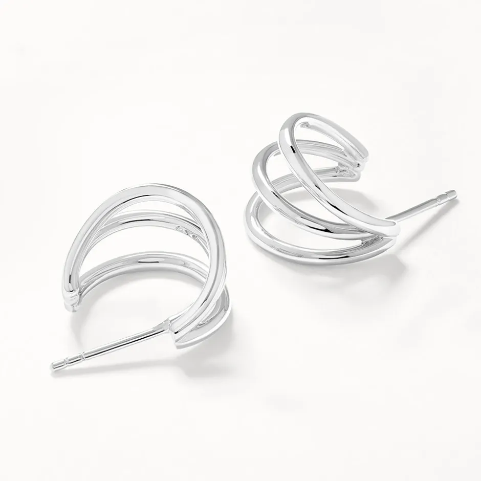 Fashion Triple Hoop Stud Earrings in Silver 925 Sterling Silver | Earrings
