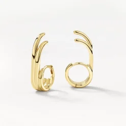 New Triple Lobe Cuff Huggie Earring in Gold 18k Fine Gold Plated | Earrings