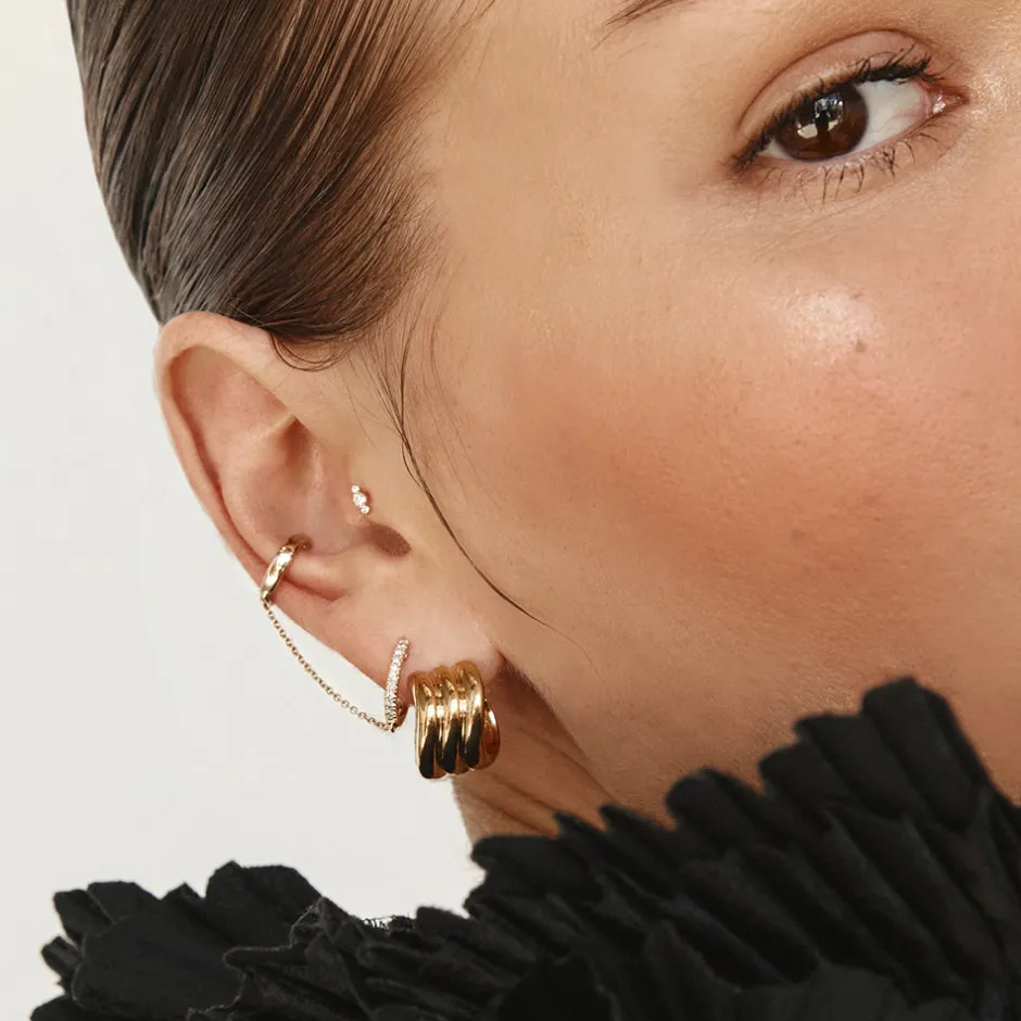 Sale Triple Wave Hoop Earrings in Gold 18k Fine Gold Plated | Earrings