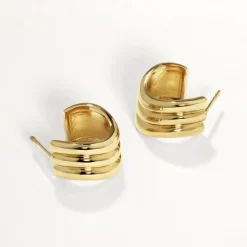 Sale Triple Wave Hoop Earrings in Gold 18k Fine Gold Plated | Earrings