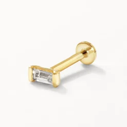 Best White Sapphire Baguette Helix Single Stud Earring in 10k Gold Birthstone Jewellery | Natural Gemstones