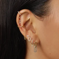 Best White Sapphire Baguette Helix Single Stud Earring in 10k Gold Birthstone Jewellery | Natural Gemstones