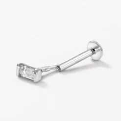 Fashion White Sapphire Baguette Helix Single Stud Earring in Silver Birthstone Jewellery | Natural Gemstones