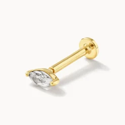 Clearance White Sapphire Marquise Helix Single Stud Earring in 10k Gold Natural Gemstones | 10k Gold
