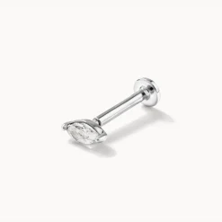 Best White Sapphire Marquise Helix Single Stud Earring in Silver Birthstone Jewellery | Natural Gemstones