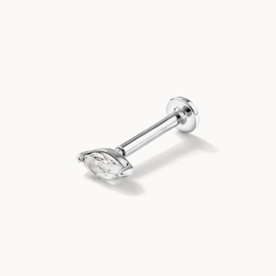 Best White Sapphire Marquise Helix Single Stud Earring in Silver Birthstone Jewellery | Natural Gemstones