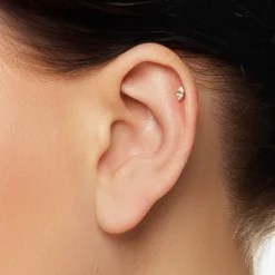 Clearance White Sapphire Marquise Helix Single Stud Earring in 10k Gold Natural Gemstones | 10k Gold