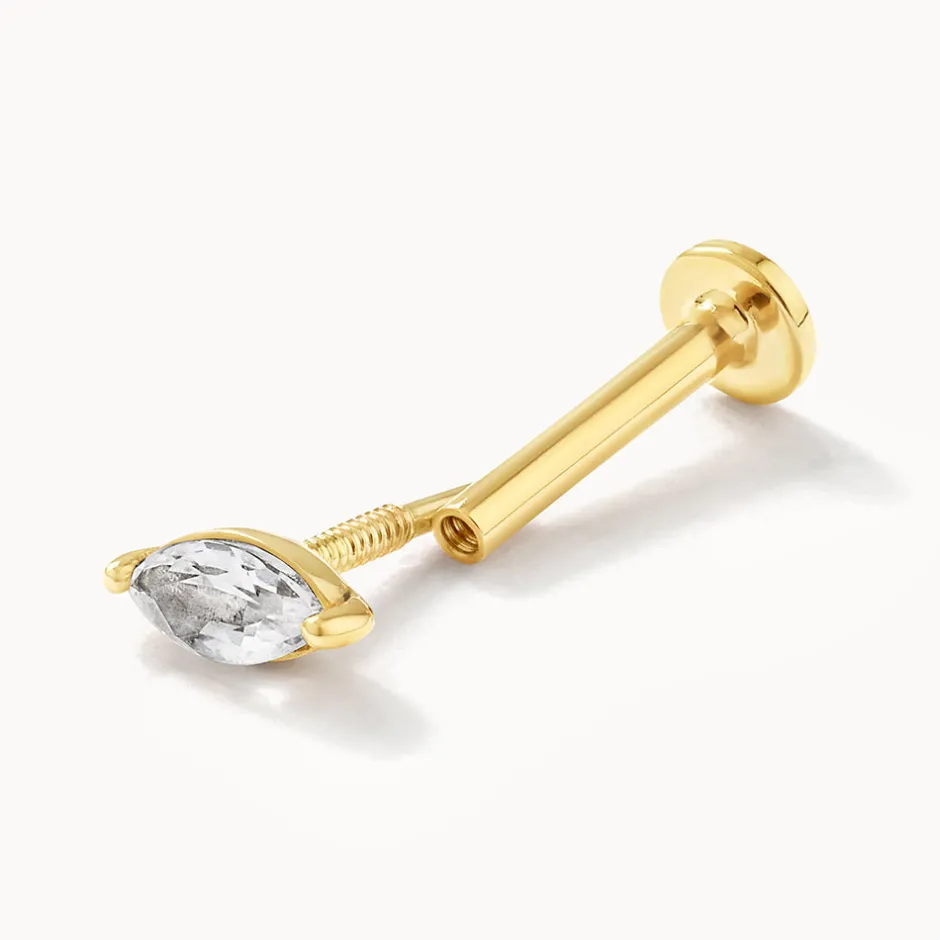 Clearance White Sapphire Marquise Helix Single Stud Earring in 10k Gold Natural Gemstones | 10k Gold