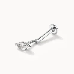 Best White Sapphire Marquise Helix Single Stud Earring in Silver Birthstone Jewellery | Natural Gemstones