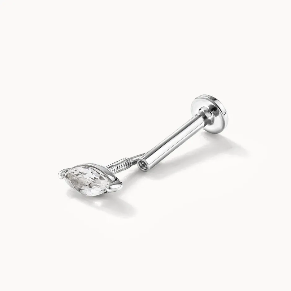 Best White Sapphire Marquise Helix Single Stud Earring in Silver Birthstone Jewellery | Natural Gemstones