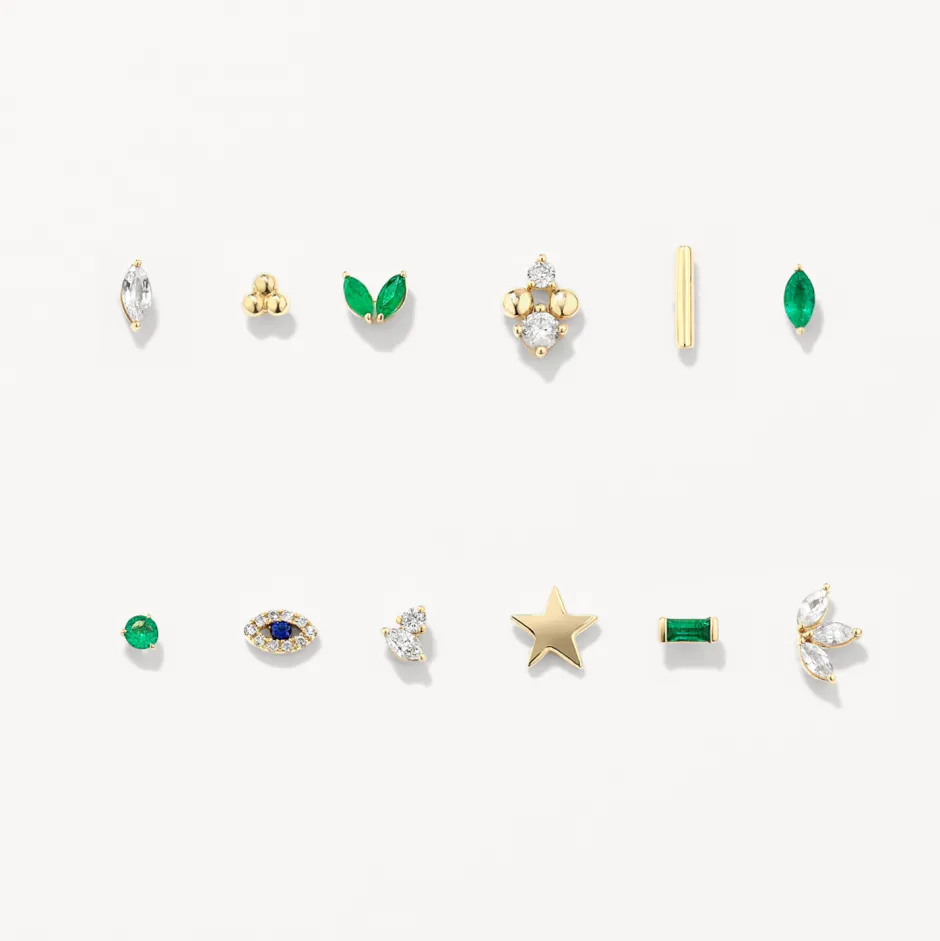 Clearance White Sapphire Marquise Helix Single Stud Earring in 10k Gold Natural Gemstones | 10k Gold
