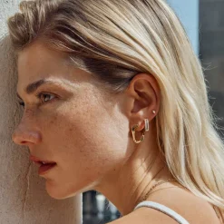 Clearance White Sapphire Marquise Helix Single Stud Earring in 10k Gold Natural Gemstones | 10k Gold